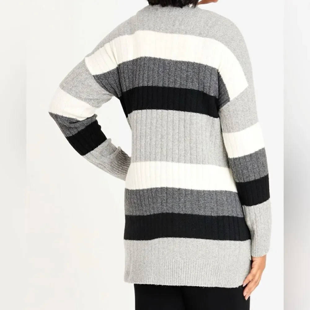 Jolie & Joy Striped Ribbed Knit Cardigan